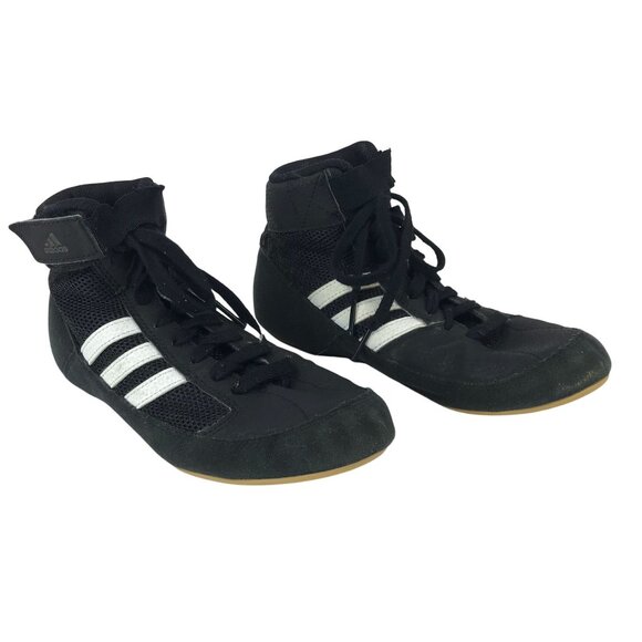 ADIDAS  ~ YOUTH 3 ~ BLACK WHITE WRESTLING SHOE - Picture 1 of 7